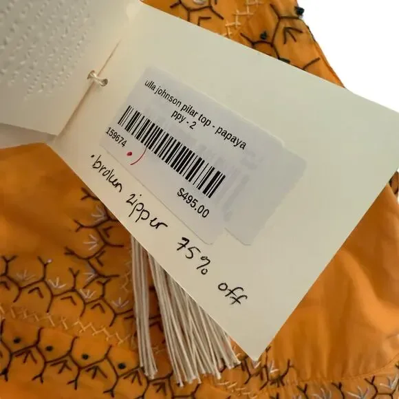 NWT Ulla Johnson Pilar Top in Papaya Size 2 Embroidered Peplum Top - Picture 6 of 12